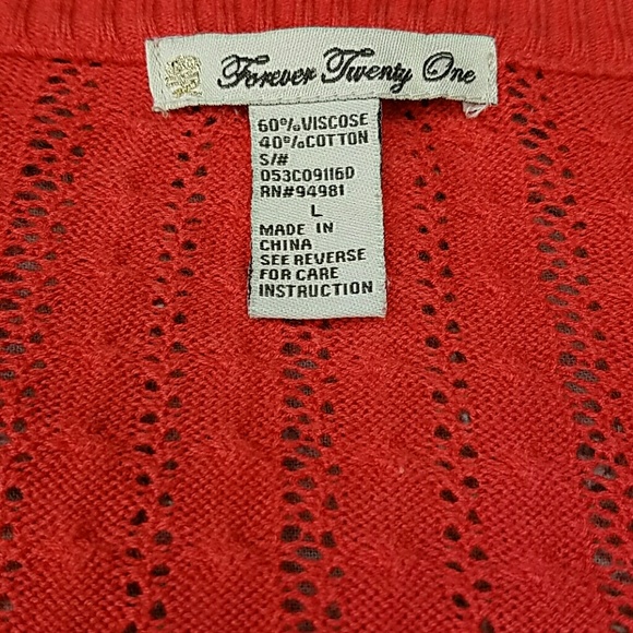 Forever 21 Red Cropped Sweater Size L - Picture 2 of 6